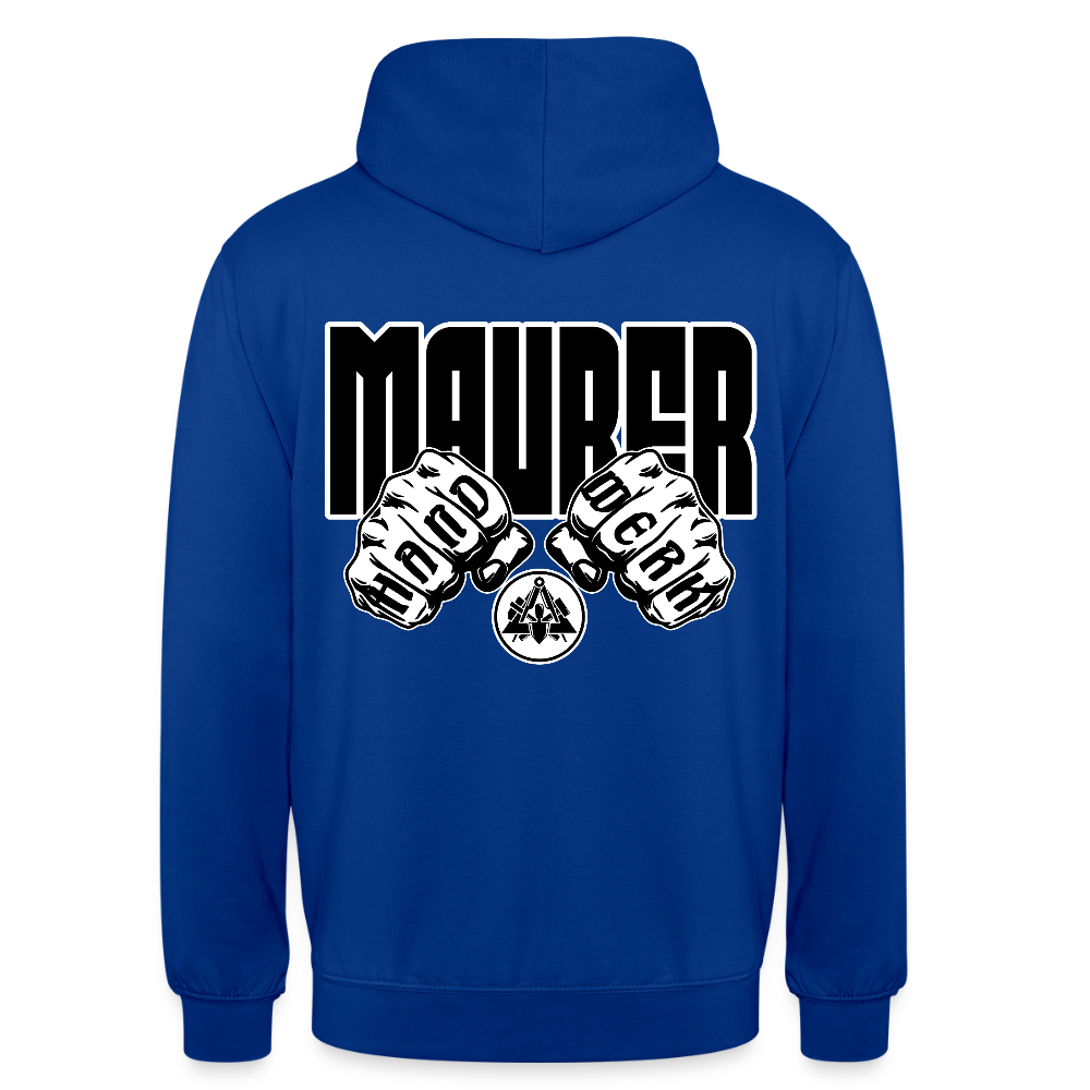 Unisex Hoodie "Maurer" (beidseitig bedruckt) Royalblau Unisex Hoodie