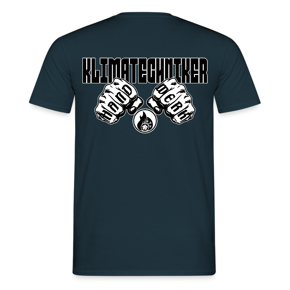 Unisex T-Shirt "Klimatechniker" (beidseitig bedruckt) Navy Männer T-Shirt
