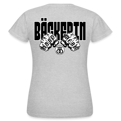 Frauen T-Shirt "Bäckerin" (beidseitig bedruckt) - Grau meliert