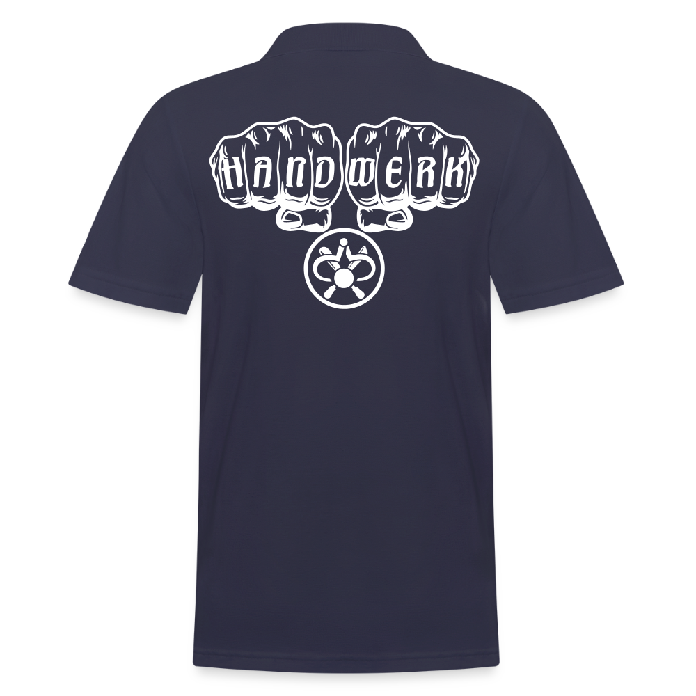 Männer Poloshirt "Drechsler" (hinten bedruckt) Navy Männer Poloshirt