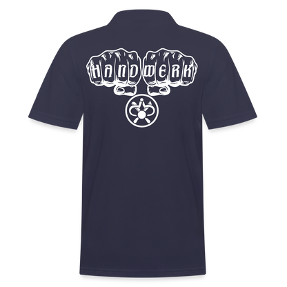 Männer Poloshirt "Drechsler" (hinten bedruckt) Navy Männer Poloshirt