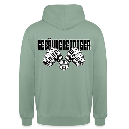 Unisex Hoodie "Gebäudereiniger" (beidseitig bedruckt) - Graugrün