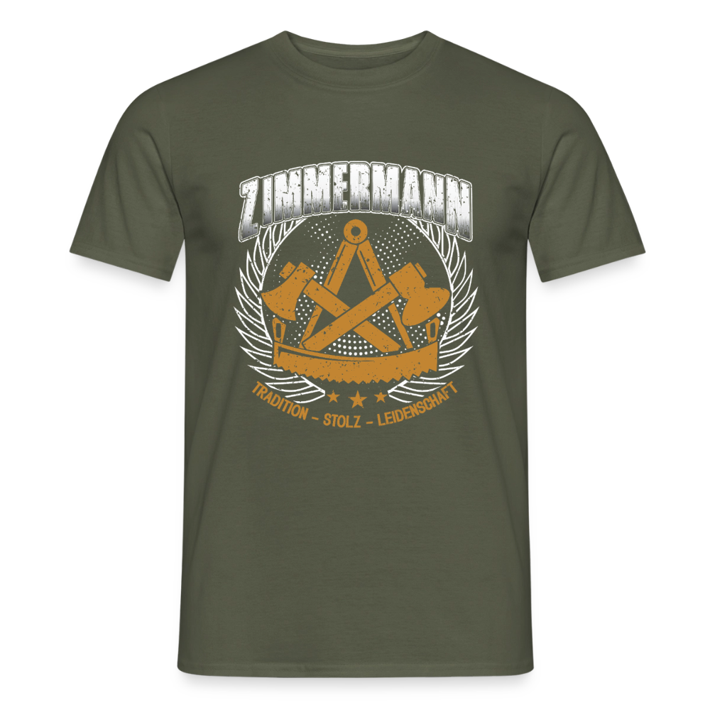 Unisex Tradition Zimmermann T-Shirt für Männer, weiße Baumwolle, schlichtes Design, Frontansicht, Spreadconnect Marke