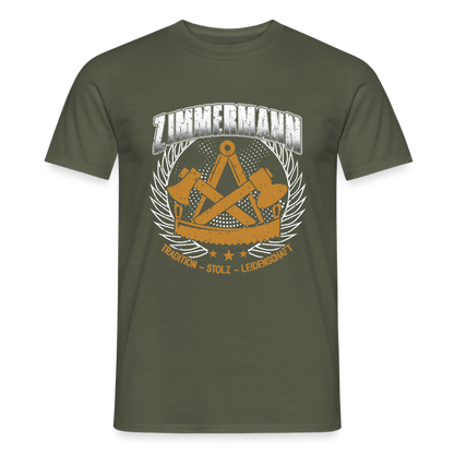 Unisex Tradition Zimmermann T-Shirt für Männer, weiße Baumwolle, schlichtes Design, Frontansicht, Spreadconnect Marke