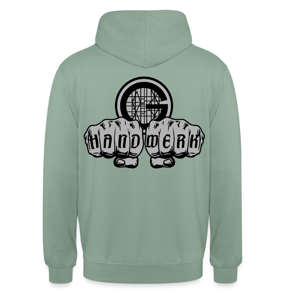 Unisex  Hoodie "Gerüstbauer" beidseitig bedruckt - Graugrün