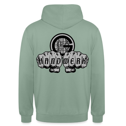 Unisex  Hoodie "Gerüstbauer" beidseitig bedruckt - Graugrün