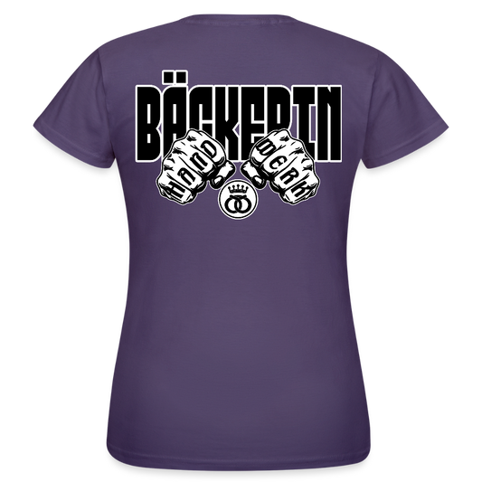 Frauen T-Shirt "Bäckerin" (beidseitig bedruckt) Dunkellila Frauen T-Shirt