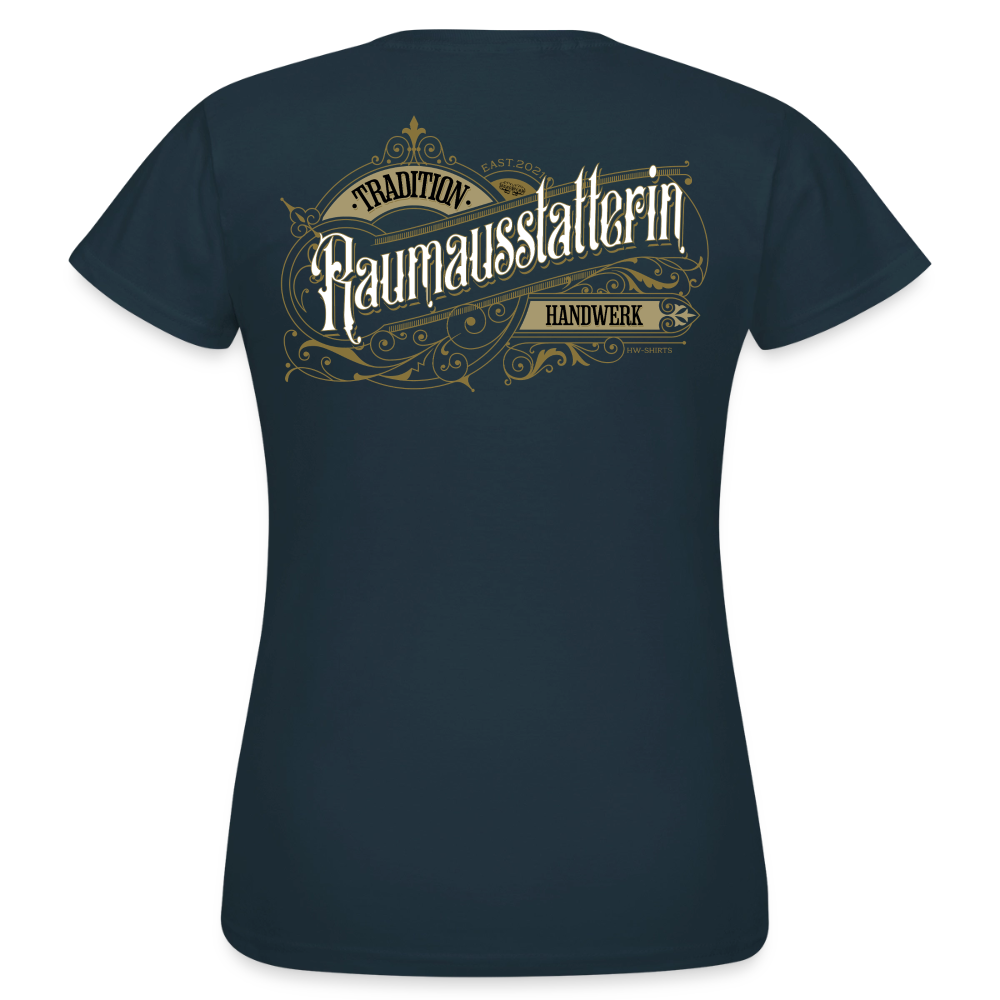 Weißes Frauen T-Shirt "Raumausstatterin" von Spreadconnect mit nostalgischem Druck, lockerer Passform, sichtbarer Rundhalsausschnitt