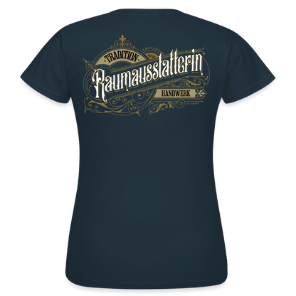 Weißes Frauen T-Shirt "Raumausstatterin" von Spreadconnect mit nostalgischem Druck, lockerer Passform, sichtbarer Rundhalsausschnitt