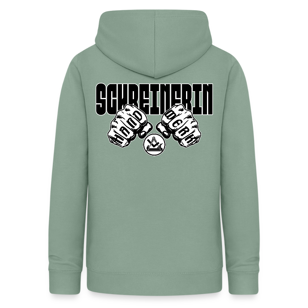 Frauen Hoodie "Schreinerin" (beidseitig beruckt) Graugrün Frauen Hoodie