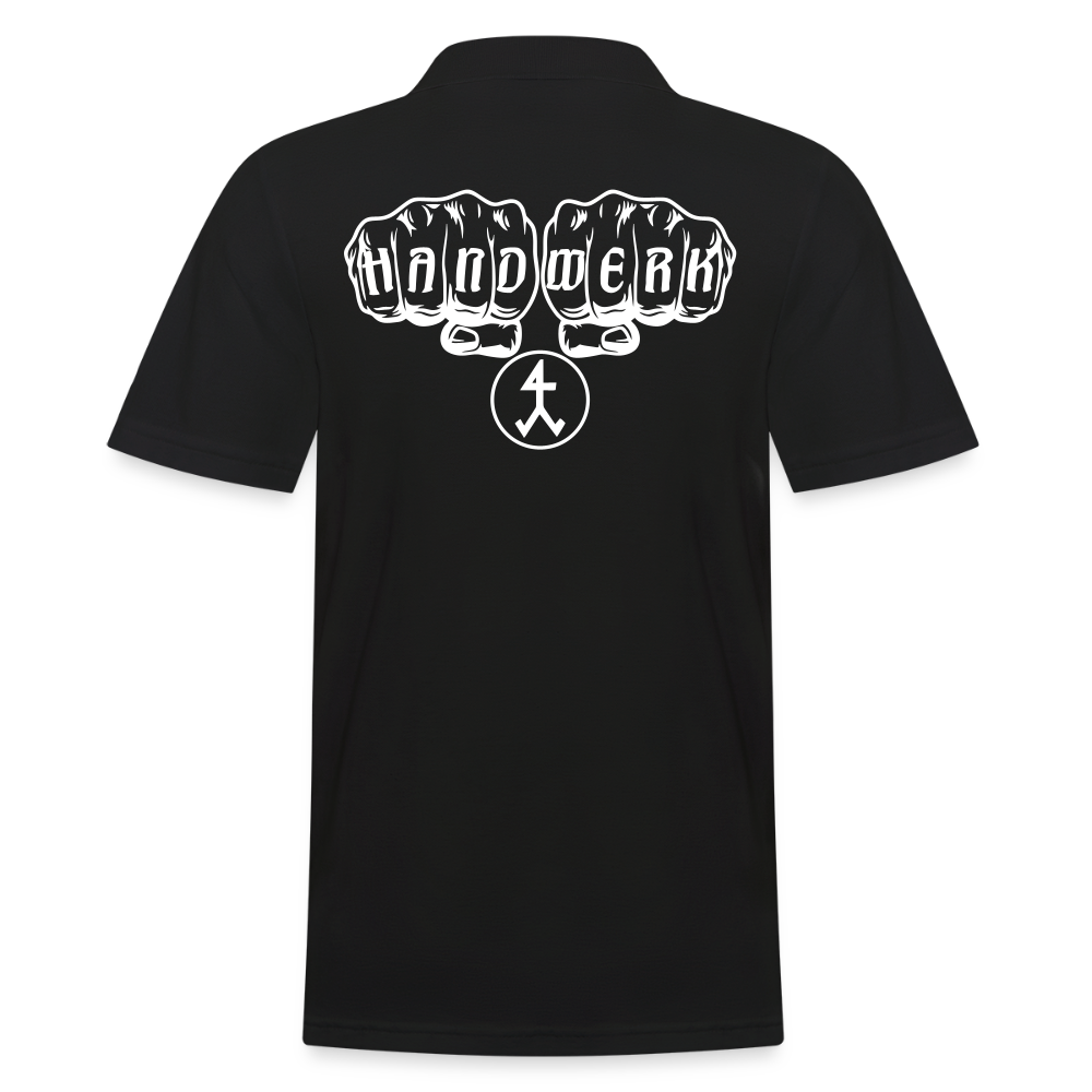 Männer Poloshirt "Steinmetz" (hinten bedruckt) Schwarz Männer Poloshirt