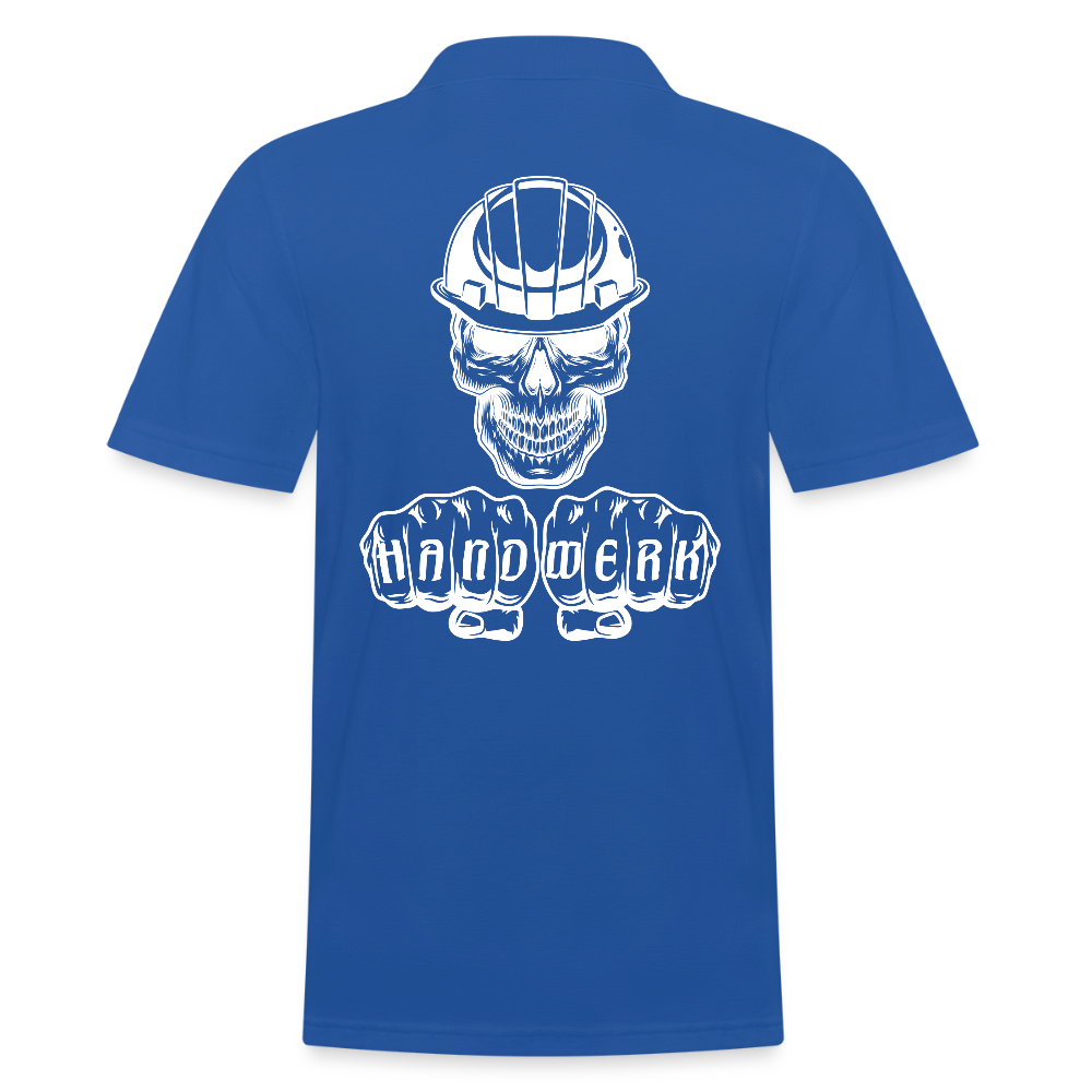 Männer Poloshirt "Skull-Helm-Handwerk" (hinten bedruckt) Royalblau Männer Poloshirt