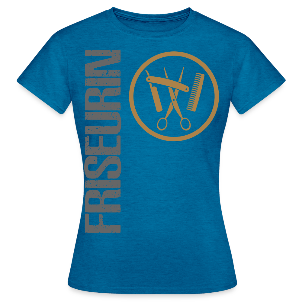 Frauen T-Shirt "Friseurin" Antikblaues Saphir meliert Frauen T-Shirt