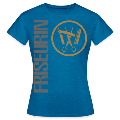Frauen T-Shirt "Friseurin" Antikblaues Saphir meliert Frauen T-Shirt