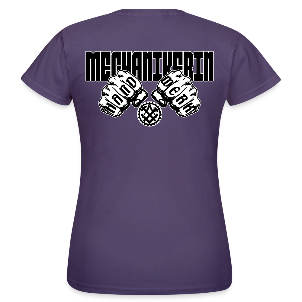 Frauen T-Shirt "Mechanikerin" (beidseitig bedruckt) Dunkellila Frauen T-Shirt