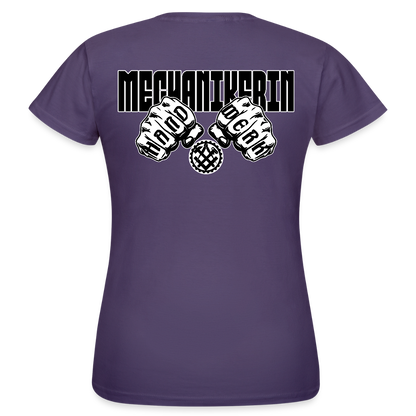 Frauen T-Shirt "Mechanikerin" (beidseitig bedruckt) Dunkellila Frauen T-Shirt