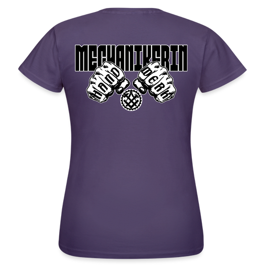 Frauen T-Shirt "Mechanikerin" (beidseitig bedruckt) Dunkellila Frauen T-Shirt