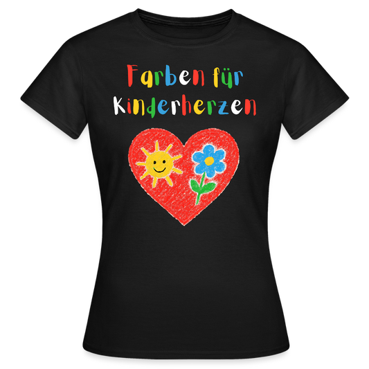 Frauen T-Shirt "Farben für Kinderherzen" - Schwarz