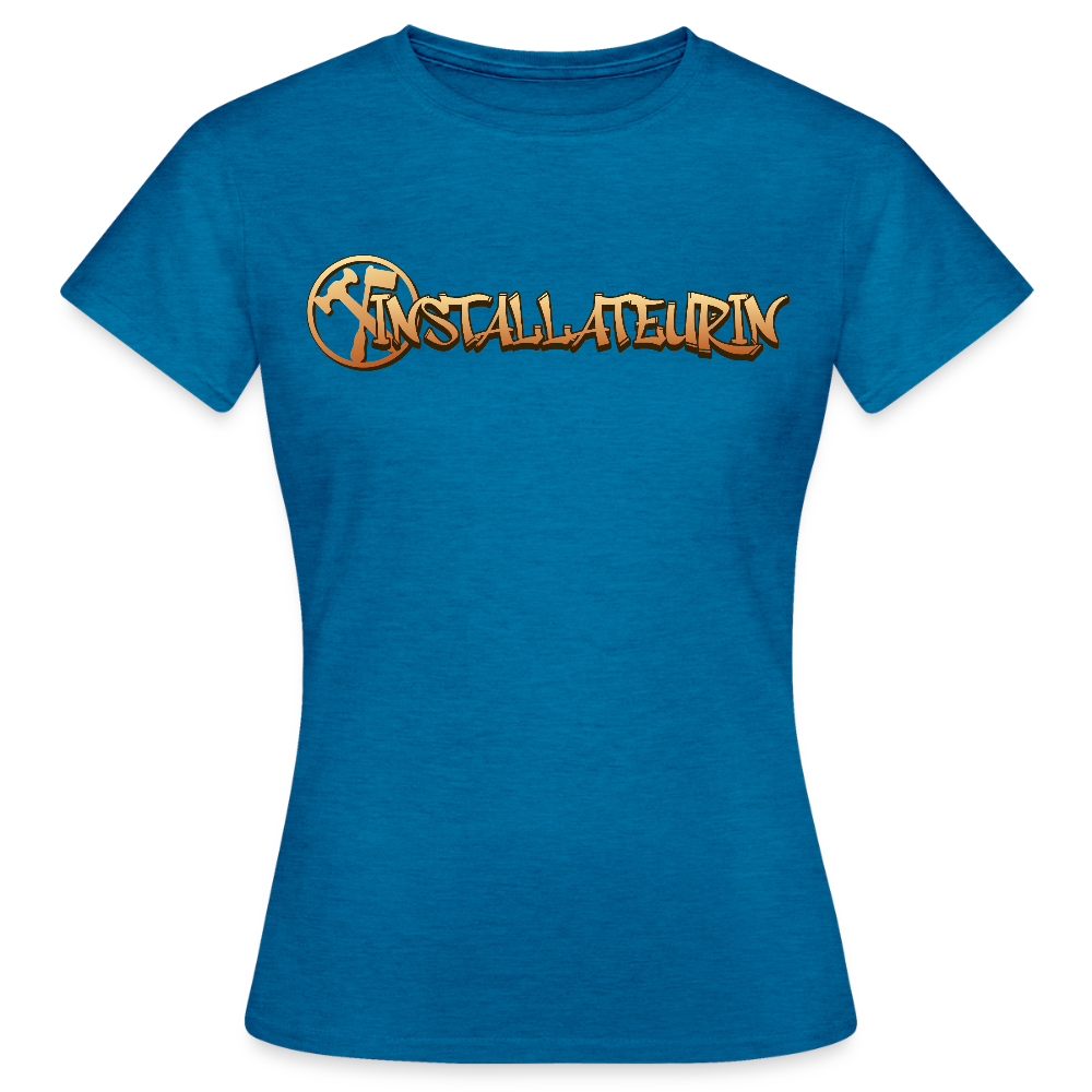 Frauen T-Shirt "Installateurin" Antikblaues Saphir meliert Frauen T-Shirt