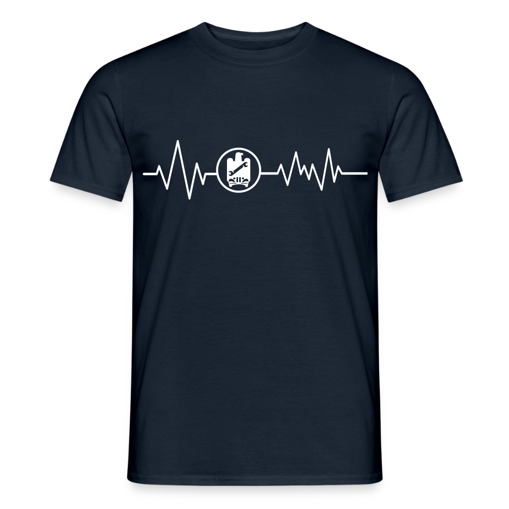 Unisex T-Shirt "KFZ-Mechaniker"-Heartbeat von Spreadconnect, Männer T-Shirt mit mechanischem Herz-Design, sichtbarer Stoff und Druck.