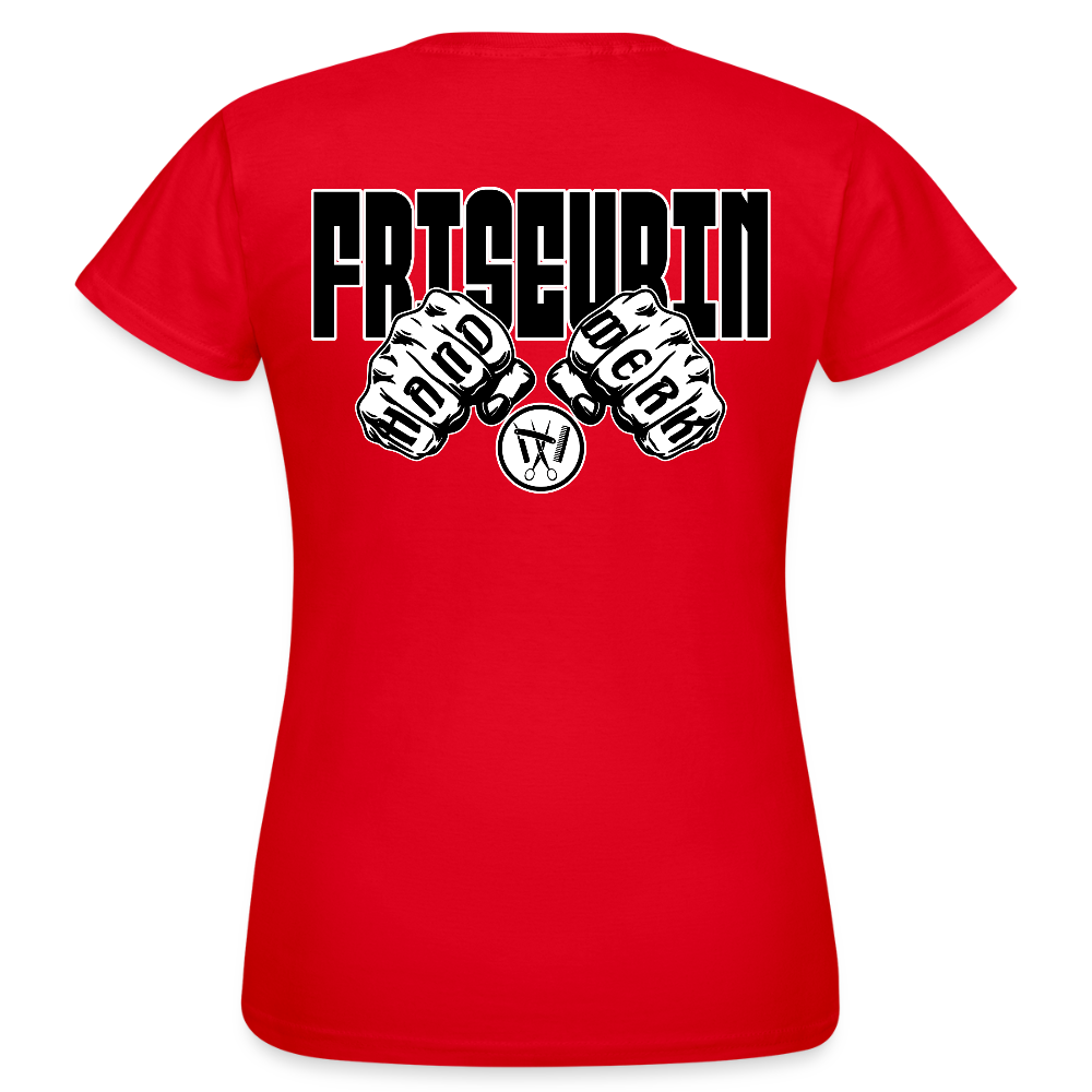 Frauen T-Shirt "Friseurin" (beidseitig bedruckt) Rot Frauen T-Shirt