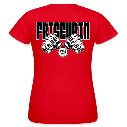 Frauen T-Shirt "Friseurin" (beidseitig bedruckt) Rot Frauen T-Shirt