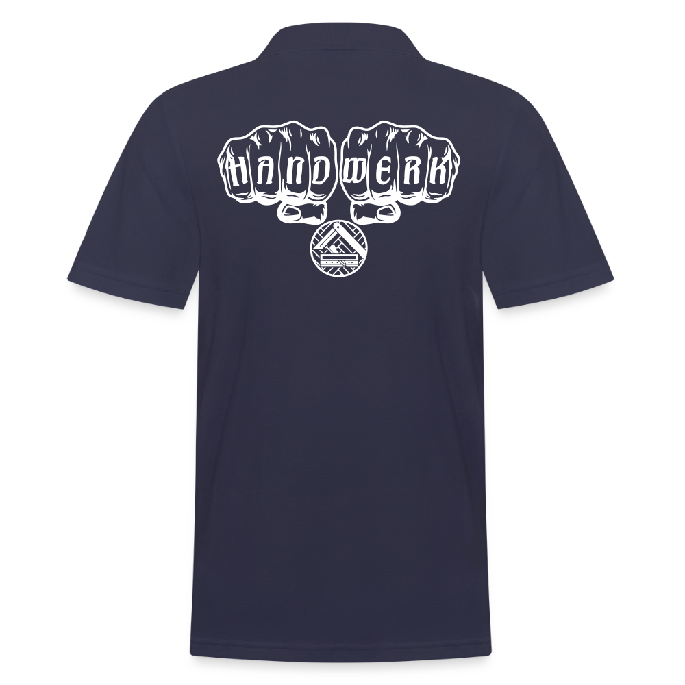 Männer Poloshirt "Parkettleger" (hinten bedruckt) Navy Männer Poloshirt
