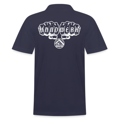 Männer Poloshirt "Parkettleger" (hinten bedruckt) Navy Männer Poloshirt