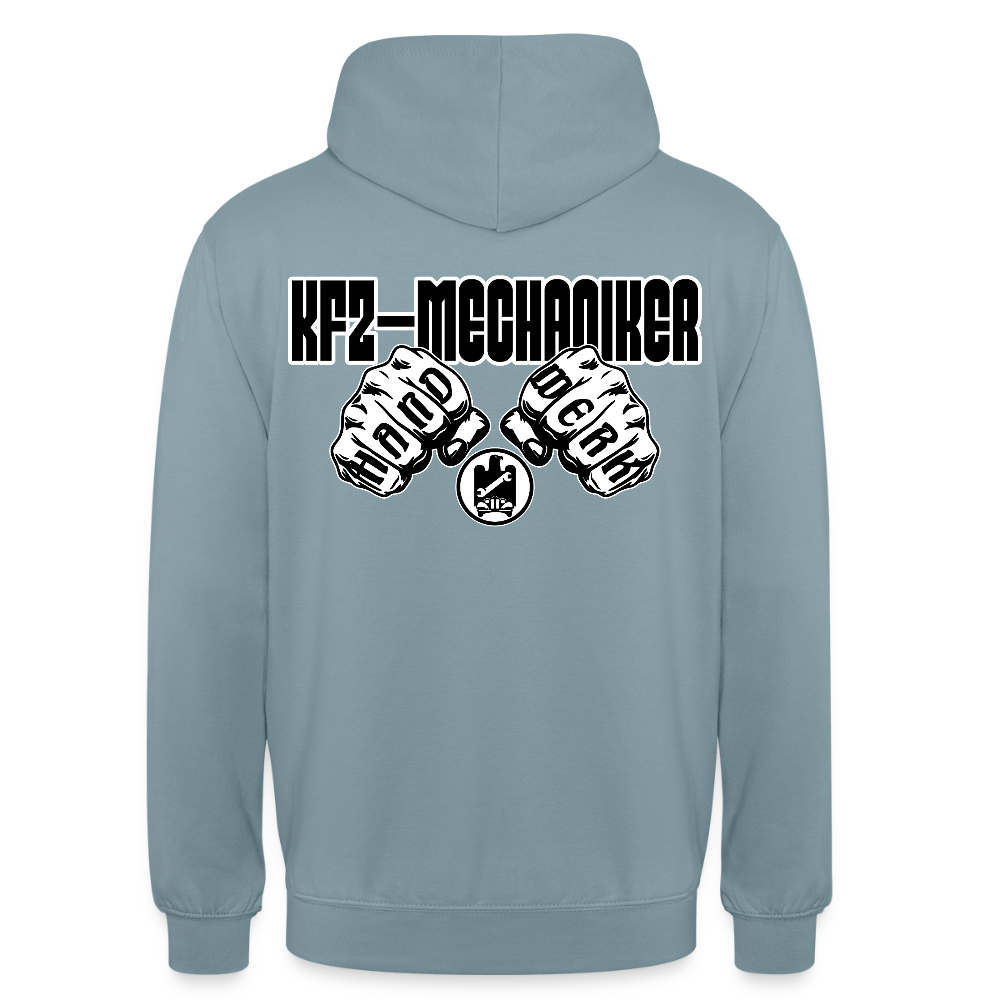 Unisex Hoodie "Mechaniker" (beidseitig bedruckt) Nebelblau Unisex Hoodie
