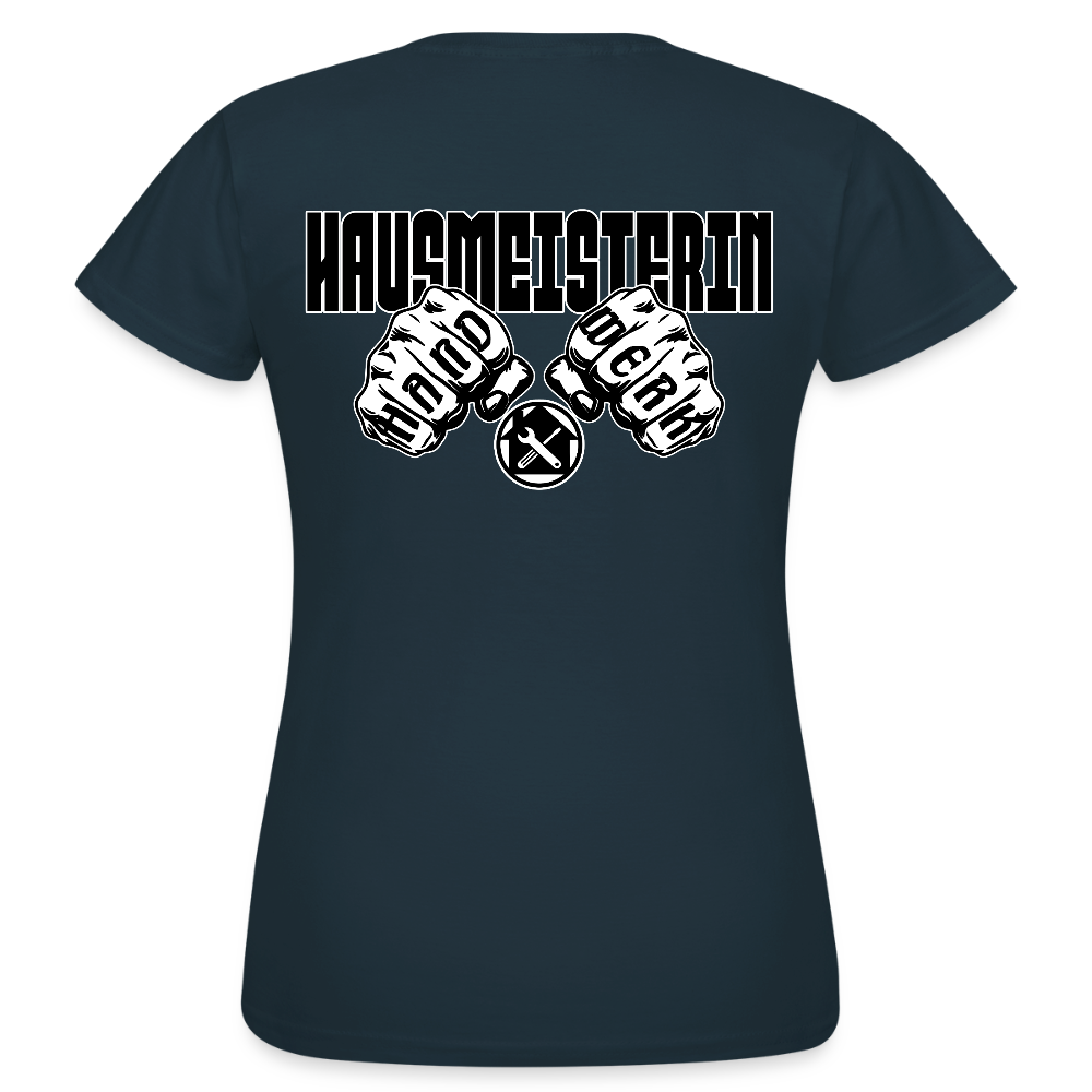 Frauen T-Shirt "Hausmeisterin" (beidseitig bedruckt) Navy Frauen T-Shirt