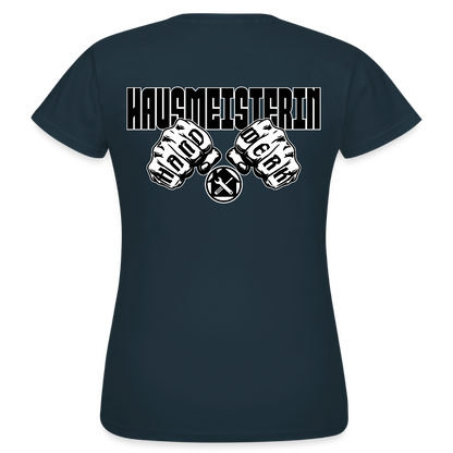 Frauen T-Shirt "Hausmeisterin" (beidseitig bedruckt) Navy Frauen T-Shirt