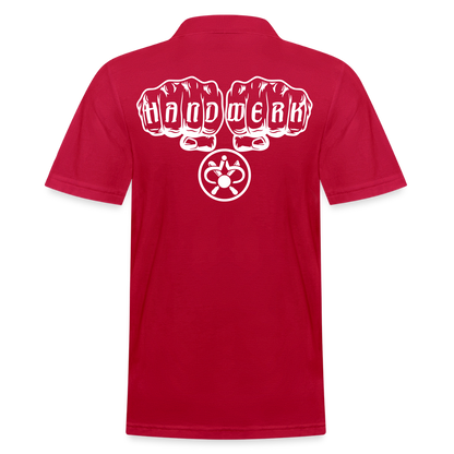 Männer Poloshirt "Drechsler" (hinten bedruckt) cherry red Männer Poloshirt