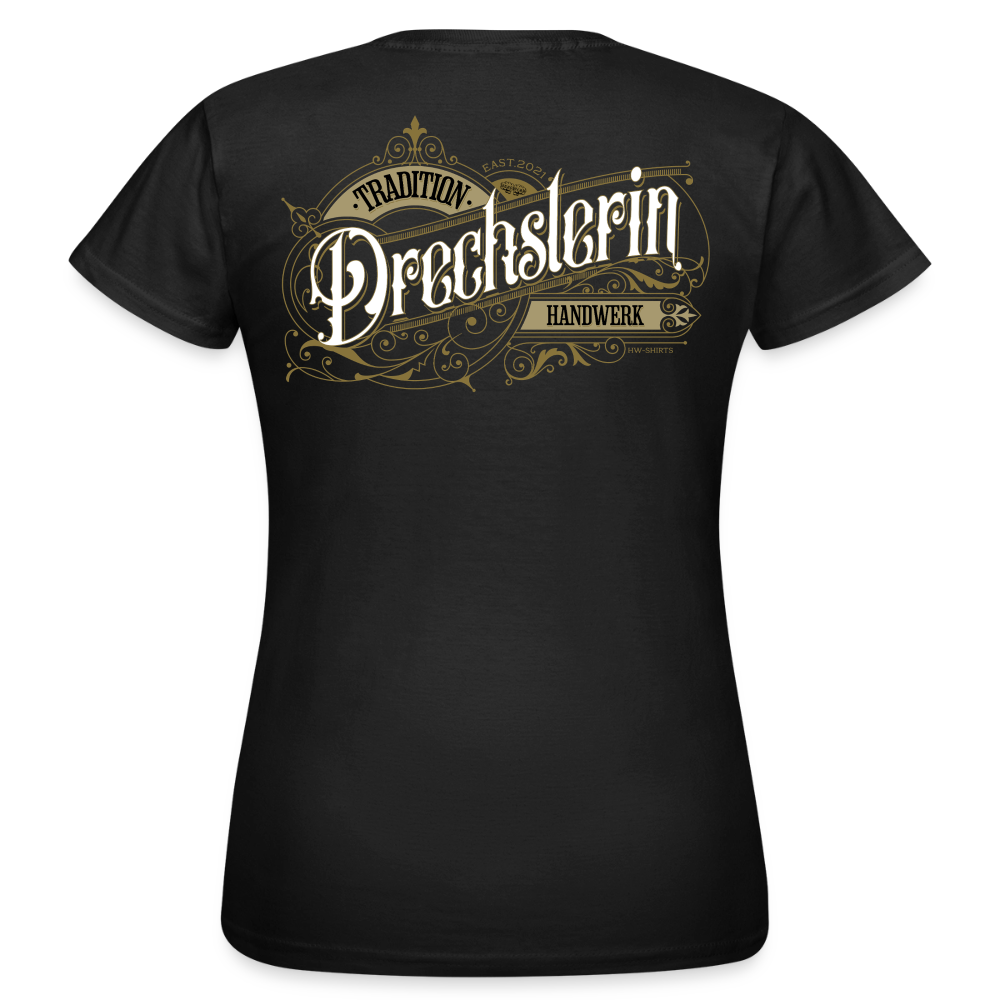 Frauen T-Shirt "Drechslerin"-Nostalgie von Spreadconnect, weiße Baumwolle, detailreiche Druckgrafik, bequemes Basic-Top