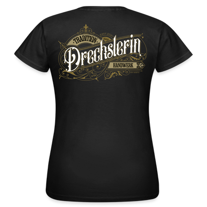 Frauen T-Shirt "Drechslerin"-Nostalgie von Spreadconnect, weiße Baumwolle, detailreiche Druckgrafik, bequemes Basic-Top