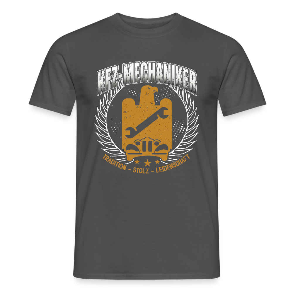 Unisex Männer T-Shirt von Spreadconnect mit Tradition und KFZ-Mechaniker-Motiv auf grauem Stoff, bequem und stilvoll.
