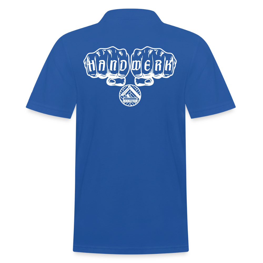 Männer Poloshirt "Parkettleger" (hinten bedruckt) Royalblau Männer Poloshirt