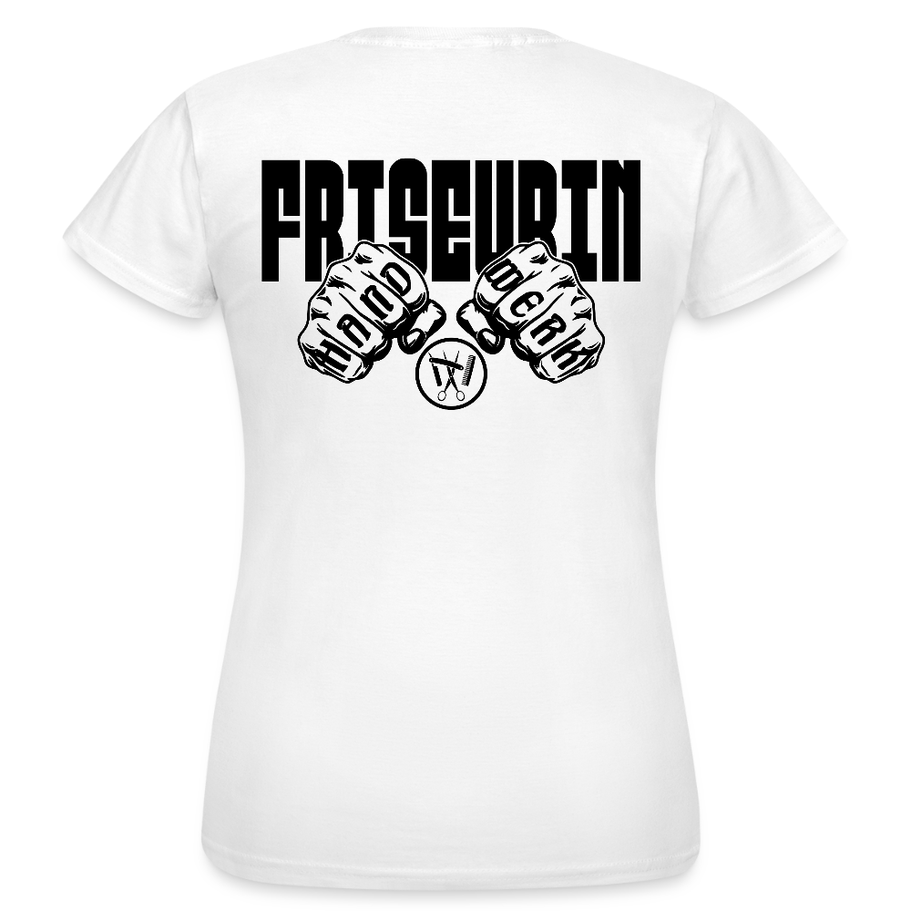 Frauen T-Shirt "Friseurin" (beidseitig bedruckt) Weiß Frauen T-Shirt