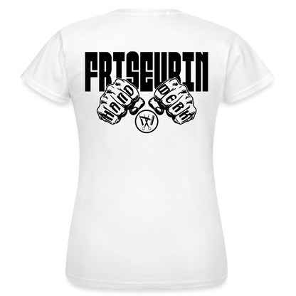 Frauen T-Shirt "Friseurin" (beidseitig bedruckt) Weiß Frauen T-Shirt
