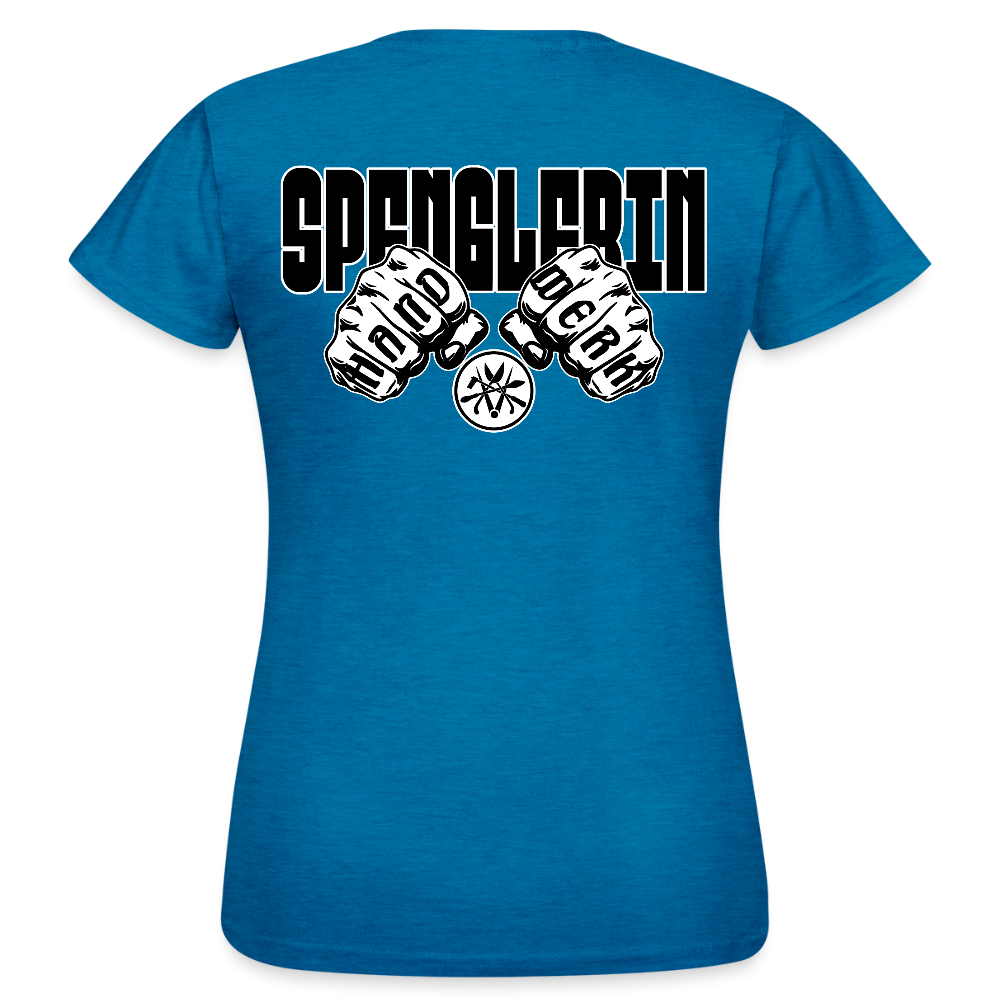 Frauen T-Shirt "Spenglerin" (beidseitig bedruckt) Antikblaues Saphir meliert Frauen T-Shirt