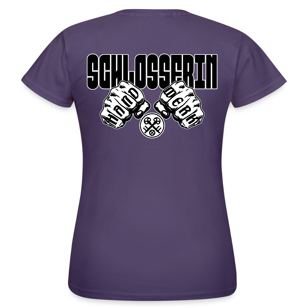 Frauen T-Shirt "Schlosserin" (beidseitig bedruckt) Dunkellila Frauen T-Shirt