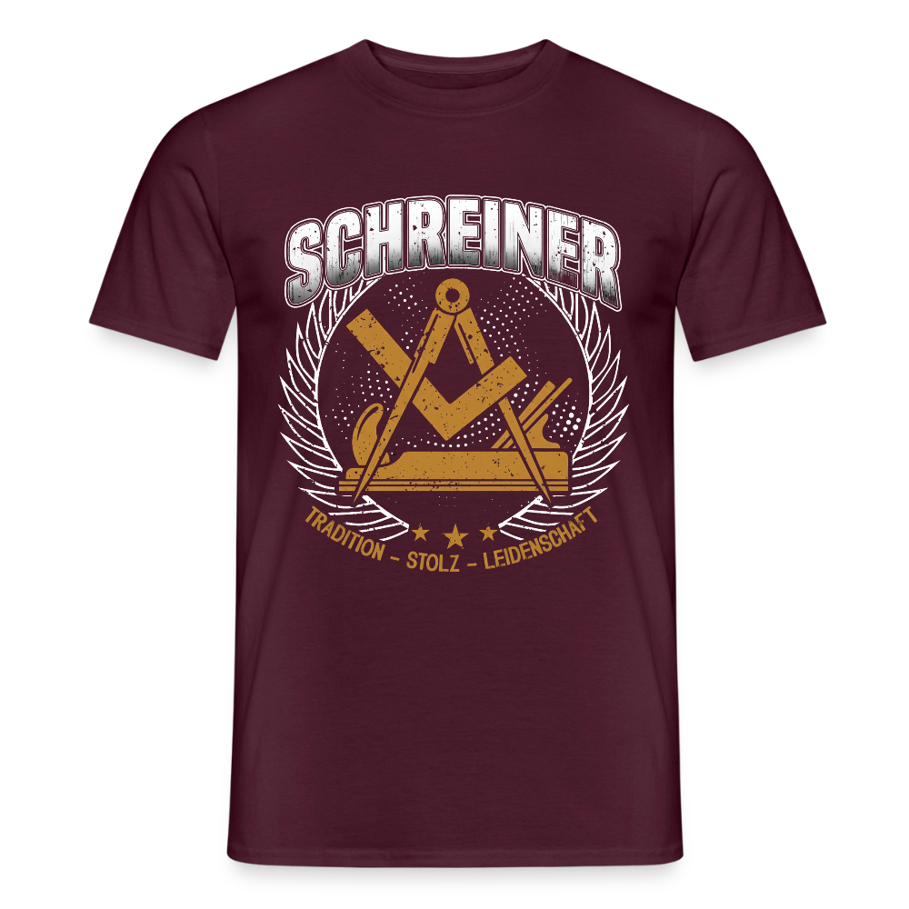 Unisex Tradition Schreiner Männer T-Shirt von Spreadconnect, zeigt das detaillierte Design auf hellgrauem Stoff.