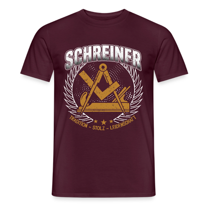 Unisex Tradition Schreiner Männer T-Shirt von Spreadconnect, zeigt das detaillierte Design auf hellgrauem Stoff.