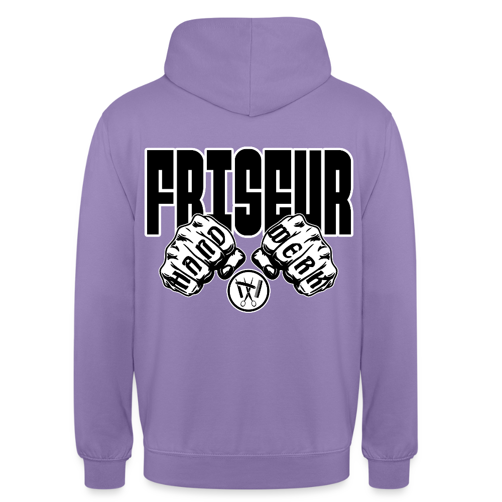 Unisex Hoodie "Friseur" (beidseitig bedruckt) Lavendel Unisex Hoodie