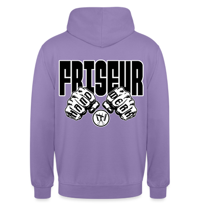 Unisex Hoodie "Friseur" (beidseitig bedruckt) Lavendel Unisex Hoodie