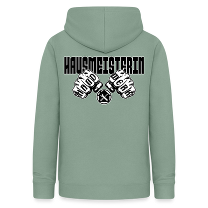 Frauen Hoodie "Hausmeisterin" (beidseitig beruckt) Graugrün Frauen Hoodie