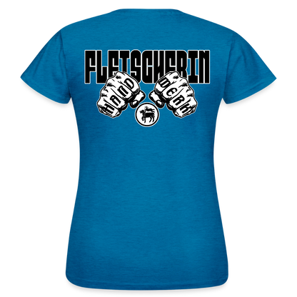 Frauen T-Shirt "Fleischerin" (beidseitig bedruckt) Antikblaues Saphir meliert Frauen T-Shirt