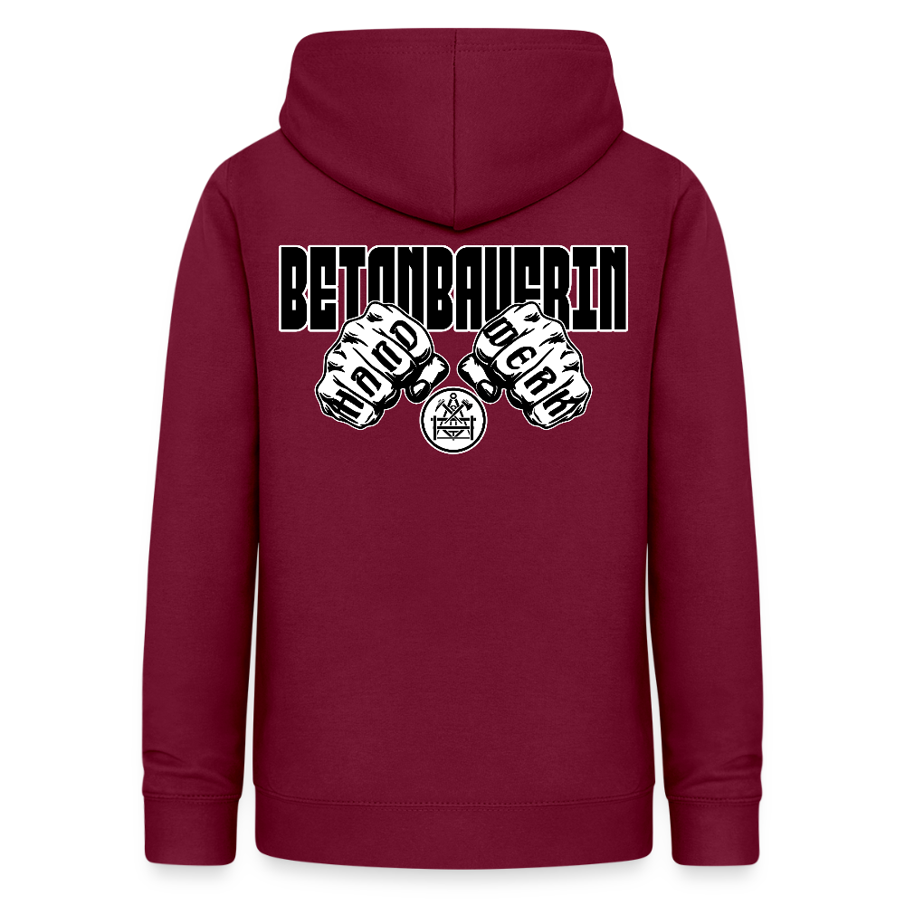 Frauen Hoodie "Betonbauerin" (beidseitig beruckt) Bordeaux Frauen Hoodie