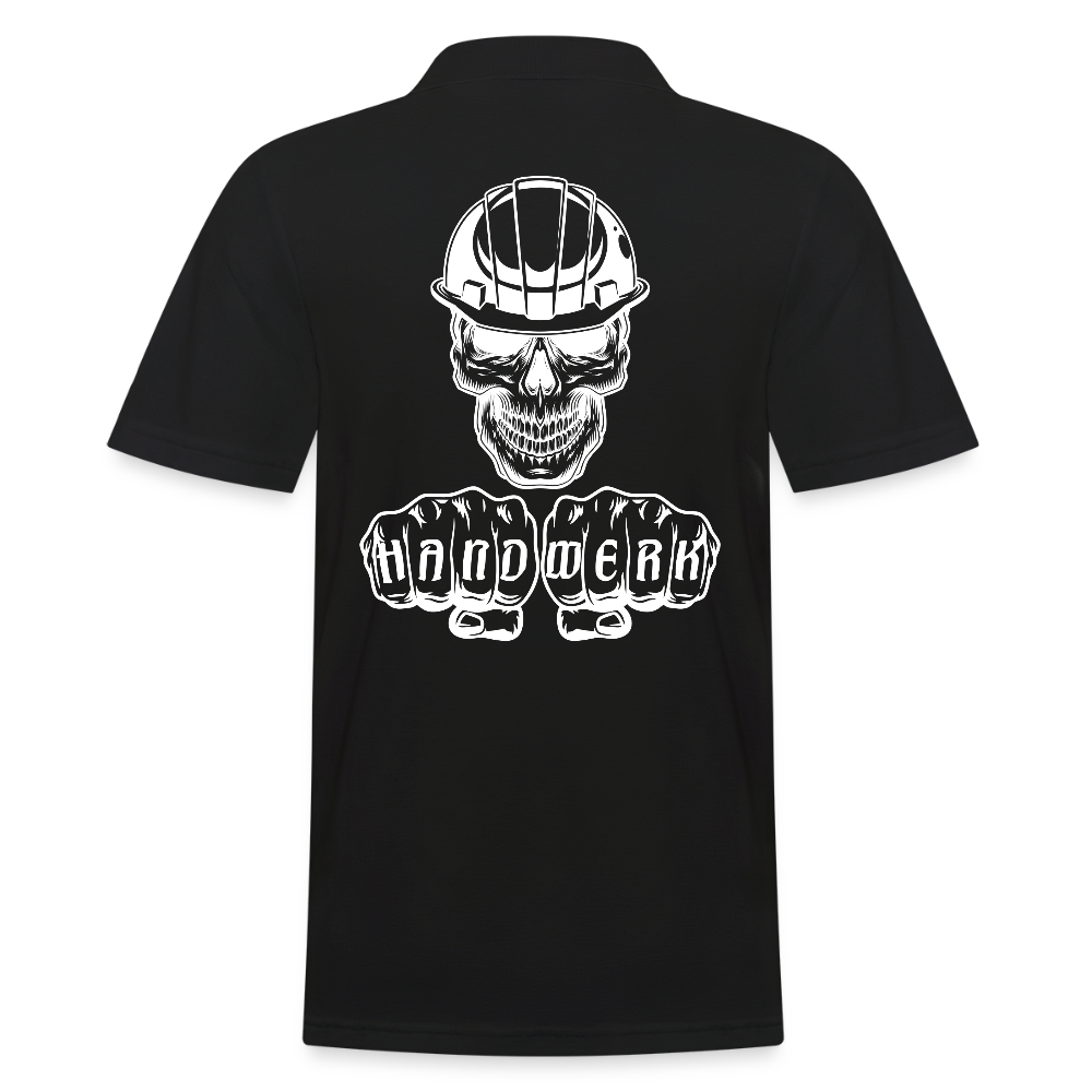 Männer Poloshirt "Skull-Helm-Handwerk" (hinten bedruckt) Schwarz Männer Poloshirt