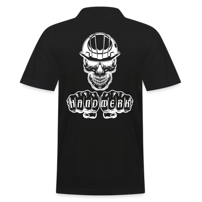 Männer Poloshirt "Skull-Helm-Handwerk" (hinten bedruckt) Schwarz Männer Poloshirt