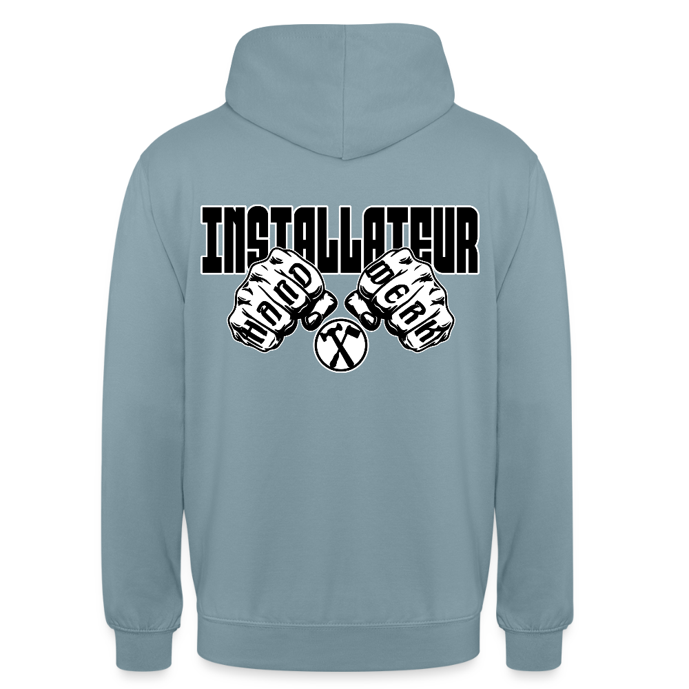 Unisex Hoodie "Installateur" (beidseitig bedruckt) Nebelblau Unisex Hoodie